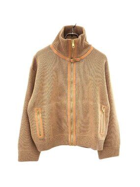 Gucci Garden Leather Camel Zip Up Knit Sweater Brown XS